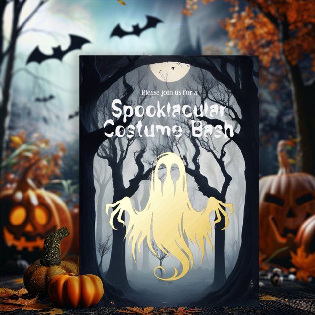 Spooky Ghost Costume and Cocktails Halloween Party Foil Invitation (Creator Uploaded)