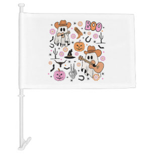 Spooky Ghost Cowboy Cute Halloween Boo Western Ret Car Flag
