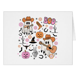 Spooky Ghost Cowboy Cute Halloween Boo Western Ret Cards