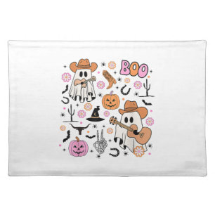 Spooky Ghost Cowboy Cute Halloween Boo Western Ret Cloth Placemat