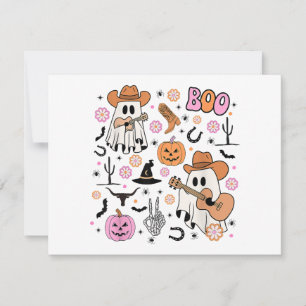Spooky Ghost Cowboy Cute Halloween Boo Western Ret Holiday Card