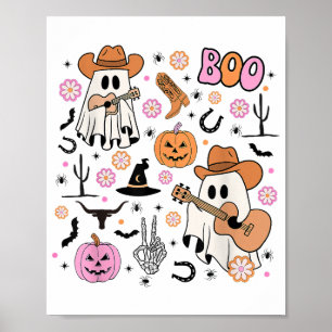 Spooky Ghost Cowboy Cute Halloween Boo Western Ret Poster