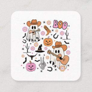 Spooky Ghost Cowboy Cute Halloween Boo Western Ret Square Business Card