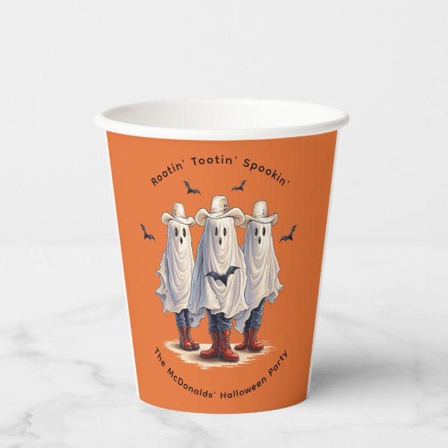 Spooky Ghost Cowboys Personalized Halloween Paper Cups (Front)