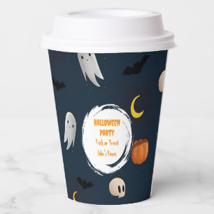 Spooky Ghost Cute Skull Dark Blue Halloween Party Paper Cups
