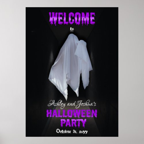 Spooky Ghost Dark Hallway Halloween Party Welcome  Poster
