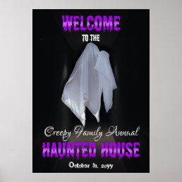 Spooky Ghost Dark Hallway Haunted House Welcome Poster