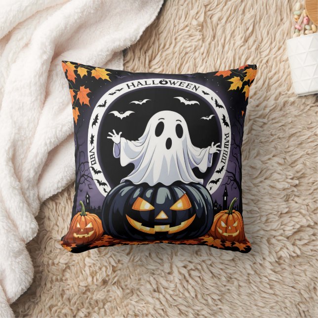 Spooky ghost decoration on a Halloween night Throw Pillow (Blanket)