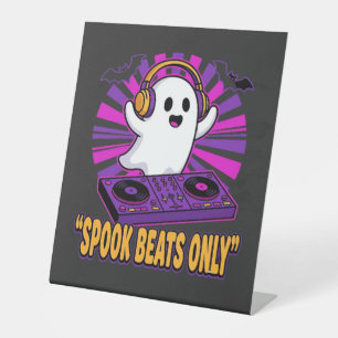 Spooky Ghost DJ Halloween Beats Design_1 Pedestal Sign