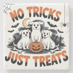 Spooky Ghost Dogs   Cute Halloween Dog Design Stone Coaster