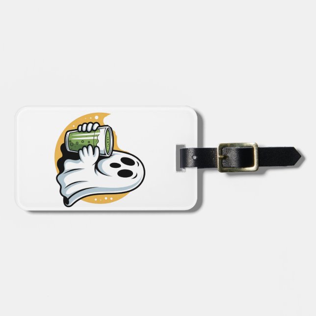 Spooky Ghost Drinking Matcha Halloween  Luggage Tag (Front Horizontal)