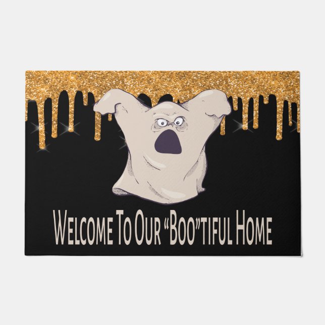 Spooky Ghost Funny Halloween Welcome Doormat (Front)