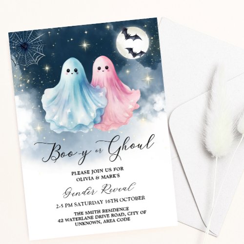 Spooky Ghost Ghoul Halloween Gender Reveal Invitation