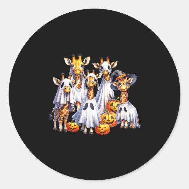 Spooky Ghost Giraffe Halloween Funny African Anima Classic Round Sticker (Front)