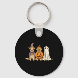 Spooky Ghost Golden Retriever Pumpkin Halloween Keychain