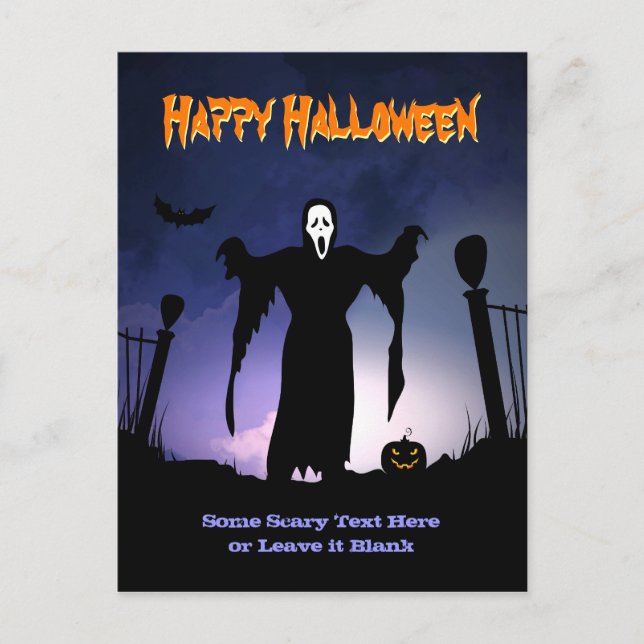 Spooky Ghost Graveyard Pumpkin Halloween Party Holiday Postcard (Front)