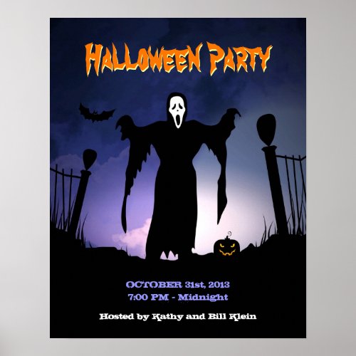 Spooky Ghost Graveyard Pumpkin Halloween Party Poster