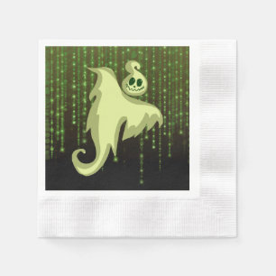 Spooky Ghost Green String Lights Luncheon Napkins