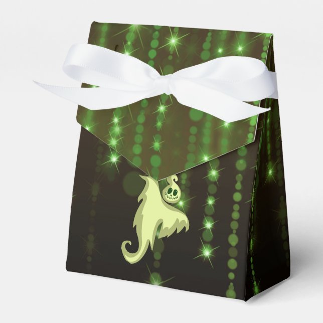 Spooky Ghost Green String Lights Tent Favor Boxes (Front Side)