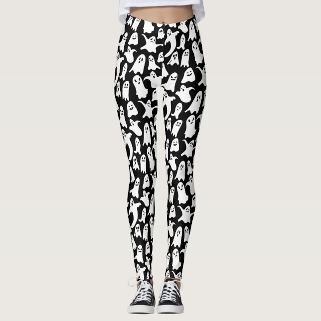 Spooky ghost halloween black Party Leggings (Front)