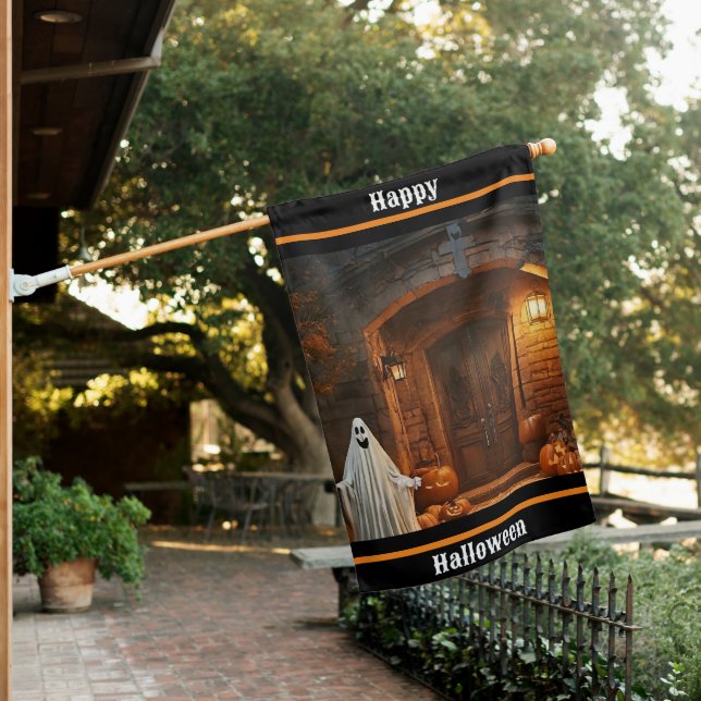 Spooky Ghost Halloween Collection House Flag (In SItu)