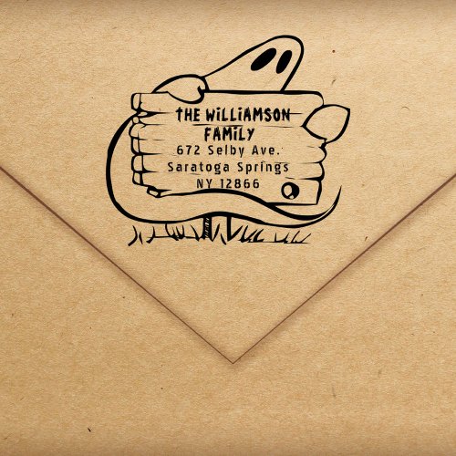 Spooky Ghost Halloween Family Return Address Rubber Stamp