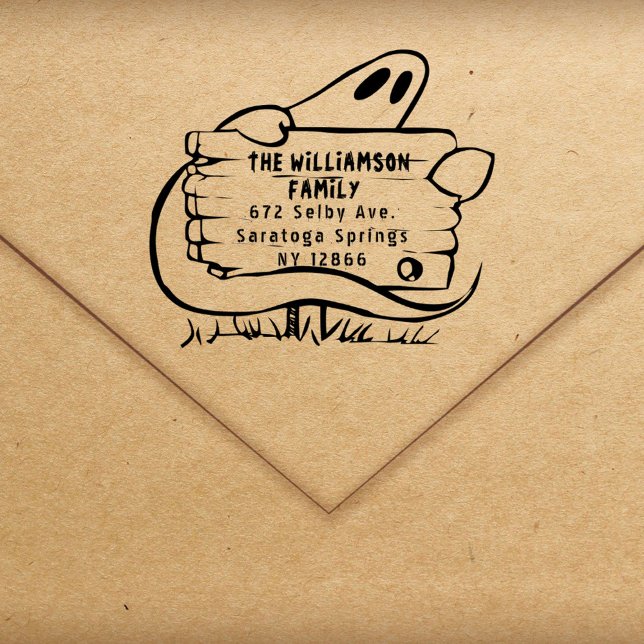 Spooky Ghost Halloween Family Return Address Rubber Stamp (Creator Uploaded)