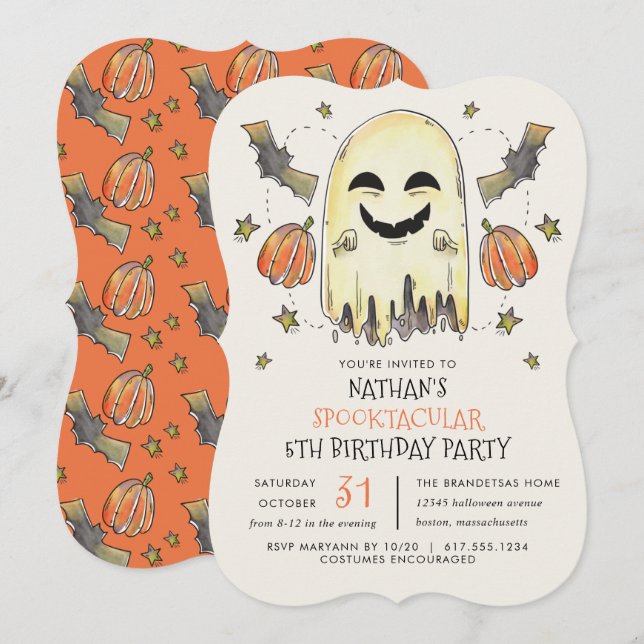 Spooky Ghost Halloween Kid Birthday Party Invitation (Front/Back)