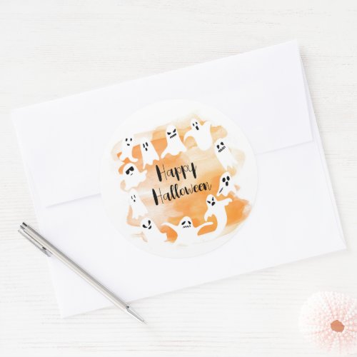 Spooky ghost Halloween party watercolor Classic Round Sticker