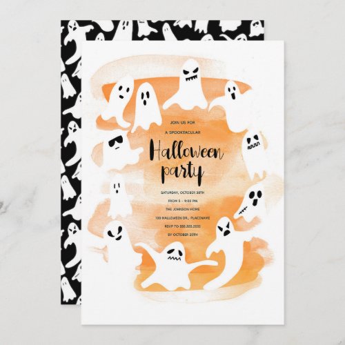 Spooky ghost Halloween party watercolor Holiday Card