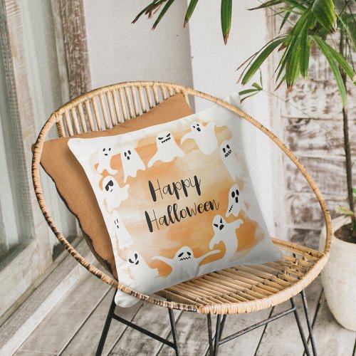 Spooky ghost Halloween party watercolor Outdoor Pillow