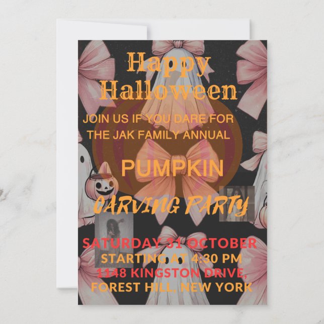 Spooky Ghost Halloween Pumpkin Carving Party Invit Invitation (Back)