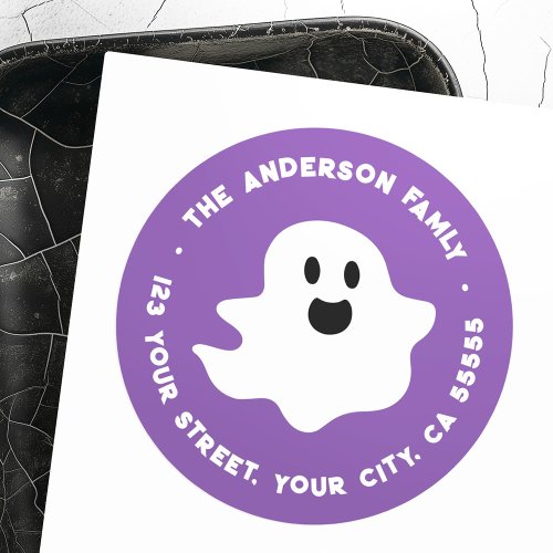 Spooky ghost Halloween purple return address Classic Round Sticker