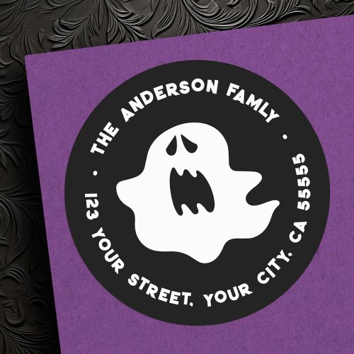 Spooky ghost Halloween return address Classic Round Sticker