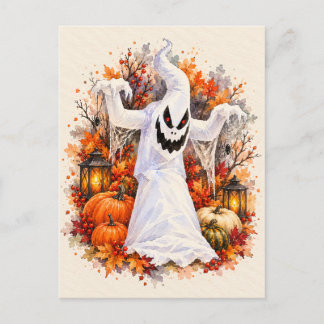 Spooky Ghost Halloween Watercolor Postcard