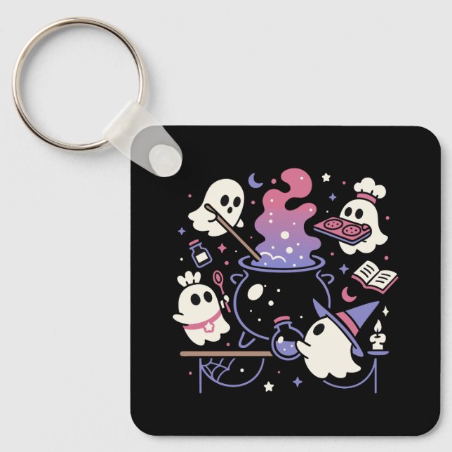 Spooky Ghost Halloween Witch Caldron Keychain (Front)