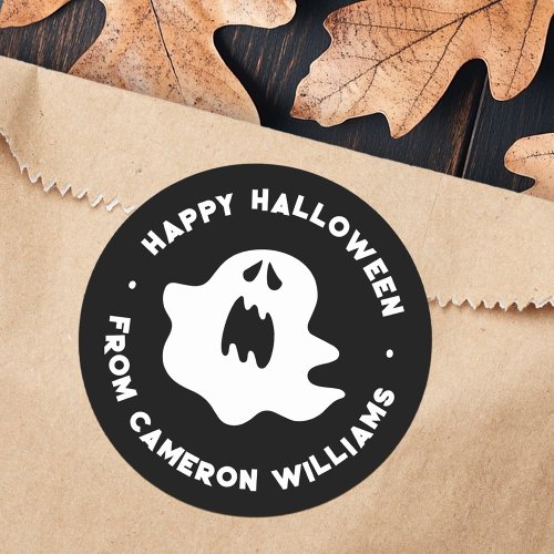 Spooky ghost Happy Halloween greeting Classic Round Sticker