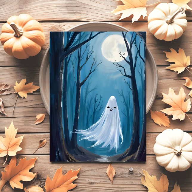 Spooky Ghost | Happy Halloween Haunted Forest Holiday Postcard (Creator Uploaded)