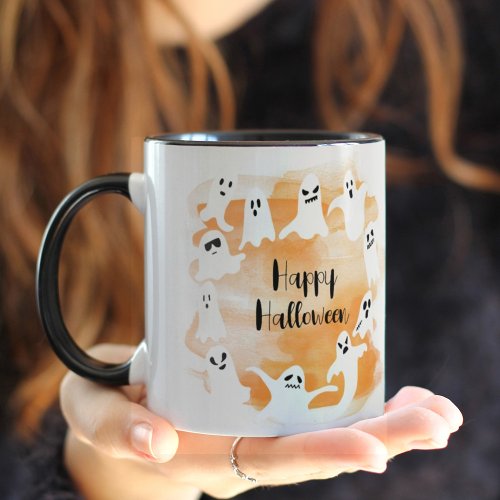 Spooky ghost Happy Halloween orange watercolor Mug
