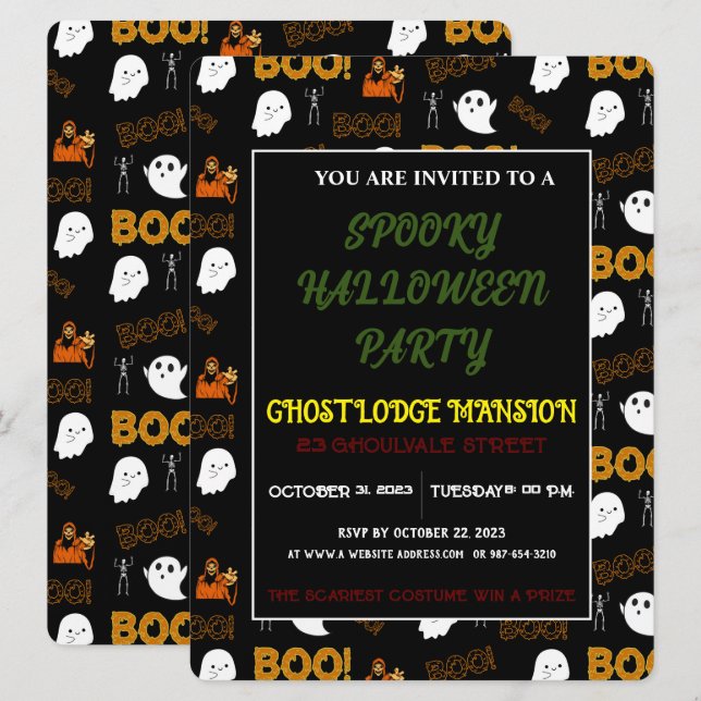   SPOOKY GHOST HAPPY HALLOWEEN PARTY INVITATION (Front/Back)