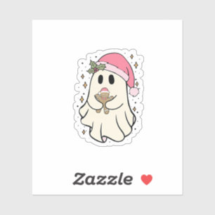 Spooky Ghost Holding a Gingerbread Christmas Sticker