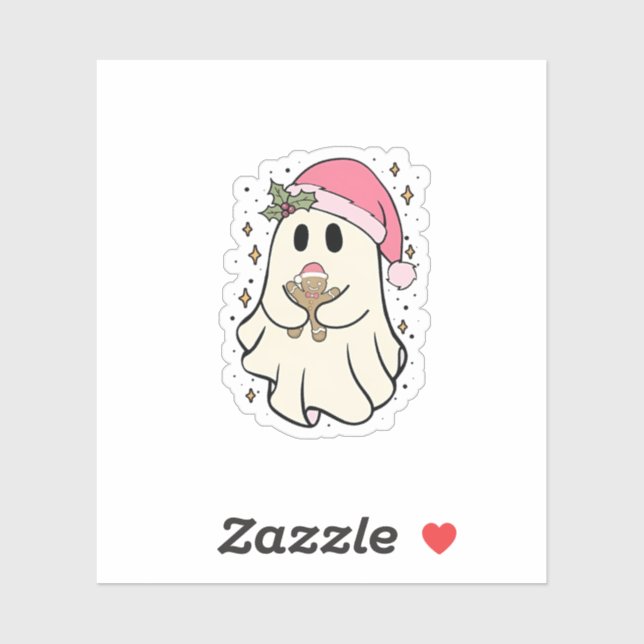 Spooky Ghost Holding a Gingerbread Christmas Sticker (Sheet)