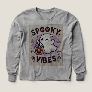 Spooky Ghost Holding Pumpkin Long Sleeve T-shirt Tri-Blend Shirts