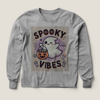 Spooky Ghost Holding Pumpkin Long Sleeve T-shirt Tri-Blend Shirts