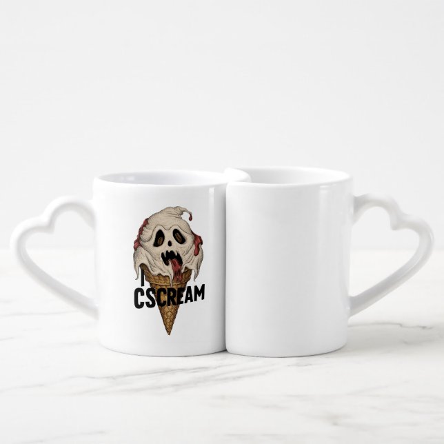 Spooky Ghost Ice Cream "I CSCREAM" Coffee Mug Set (Front Nesting)