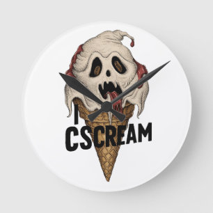 Spooky Ghost Ice Cream "I CSCREAM" Round Clock