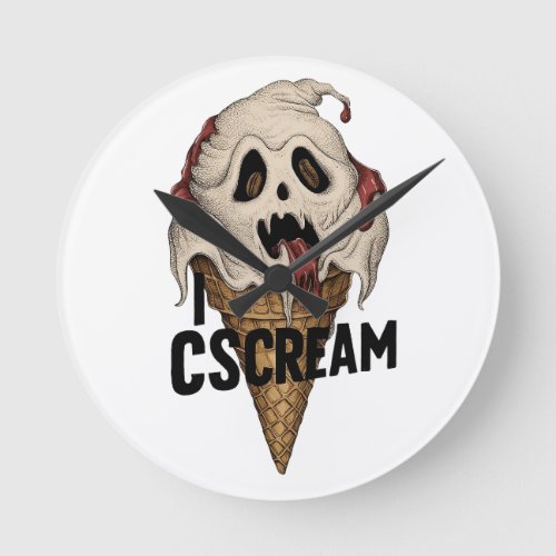 Spooky Ghost Ice Cream I CSCREAM Round Clock