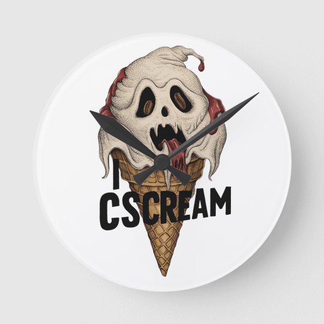 Spooky Ghost Ice Cream "I CSCREAM" Round Clock (Front)