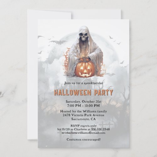 Spooky Ghost Jack_O_Lanterns Halloween Party Invitation