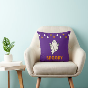Spooky Ghost Jack-O' Lanterns Purple Halloween Throw Pillow